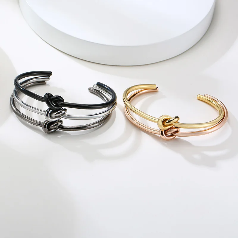 Trendy Round Circular Open Knot Cuff Bangle Bracelets For Women Elegant GoldColor Jewelry Noeud Armband Pulseiras 4