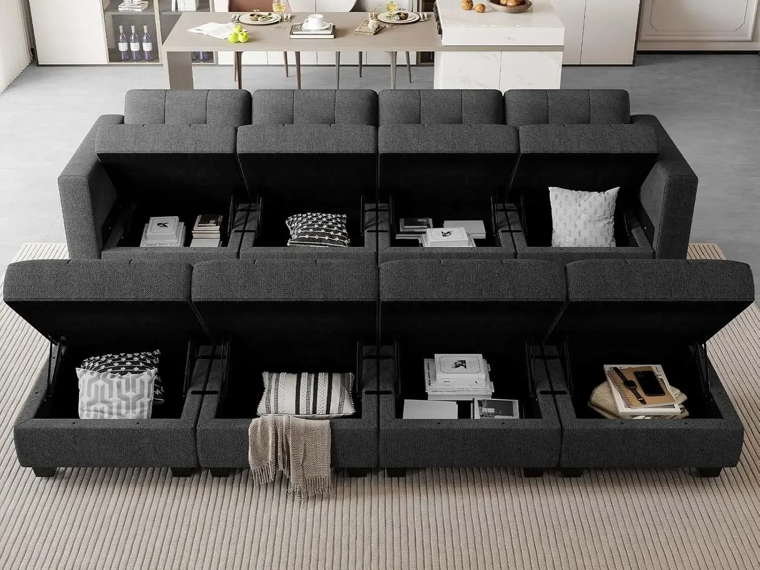 Description Picture 3 of itemModular Sleeper Sofa with Wide Chaises Convertible Sectional Sofa Bed Modular Sleeper Sectional Couch Bed Dark Grey