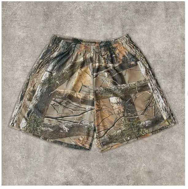 American Trendy Shorts Tree Trunk Graphics Casual Shorts Women Men Oversize Sports Trunks Street Short Pants Hawaii Beach Pants