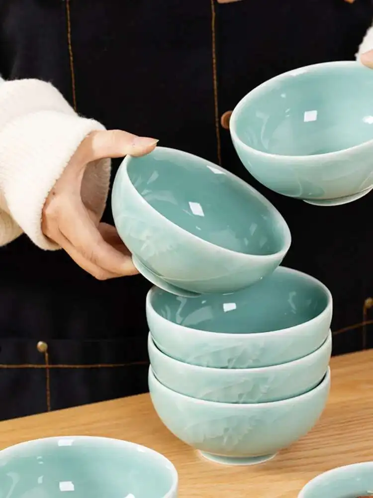Longquan Celadon 아침 식사 죽 그릇, 세라믹 작은 수프 그릇 식기, 4.5 인치
