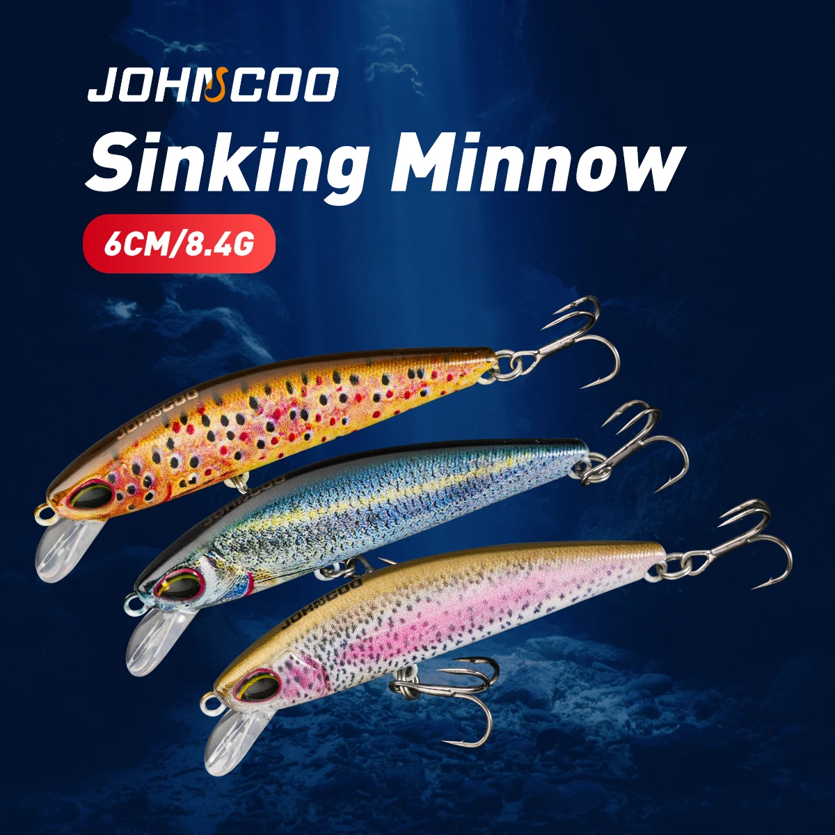 Johncoo 6 cm 8 g sinkende Minnow-Forellen-Angelköder, Raubtier-Köder, Barsch-Angelköder, Wobbler, Angelgerät