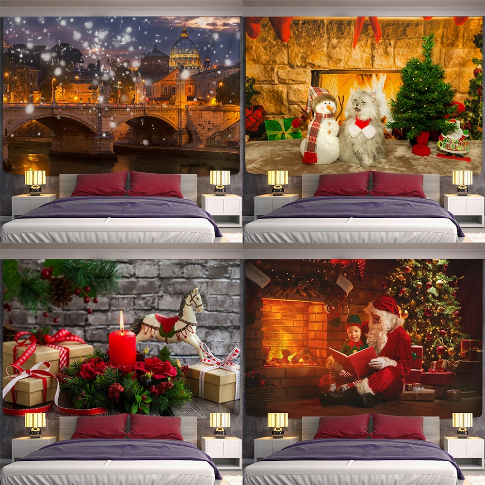 

Christmas snowman print tapestry kawaii festive bedroom wall decor backdrop fabric home tapiz navideño
