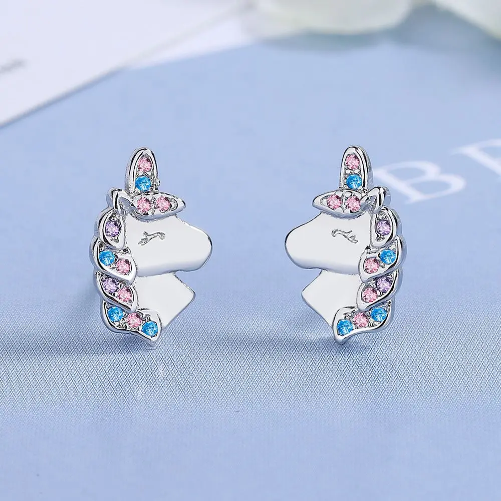 925 Sterling Silver Cute Unicorn Rainbow Stud Earrings Women Girls Studants Friends Party Jewelry Gift Female Pendientes silver earrings,silver stud earrings,womens earrings