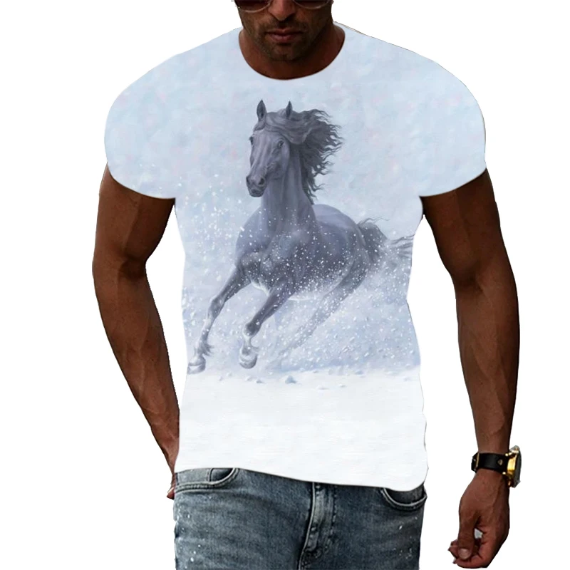 

Summer Fashion Popular Horse Series Personality Hip-hop Street Culture Men And Women 3D Harajuku Printing Short-sleeved T-shirt