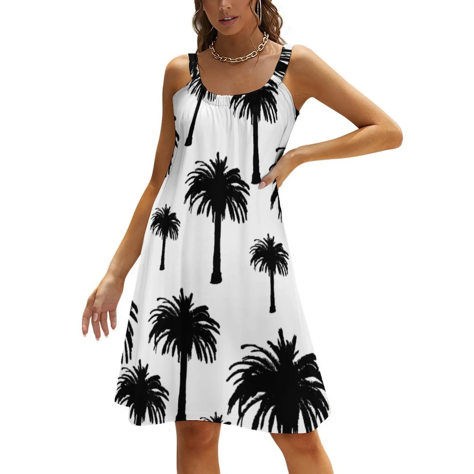

Black and White Palm Tree Print Beach Sling Skirt dress korean style Bridesmaid dress woman summer dresses women 2024
