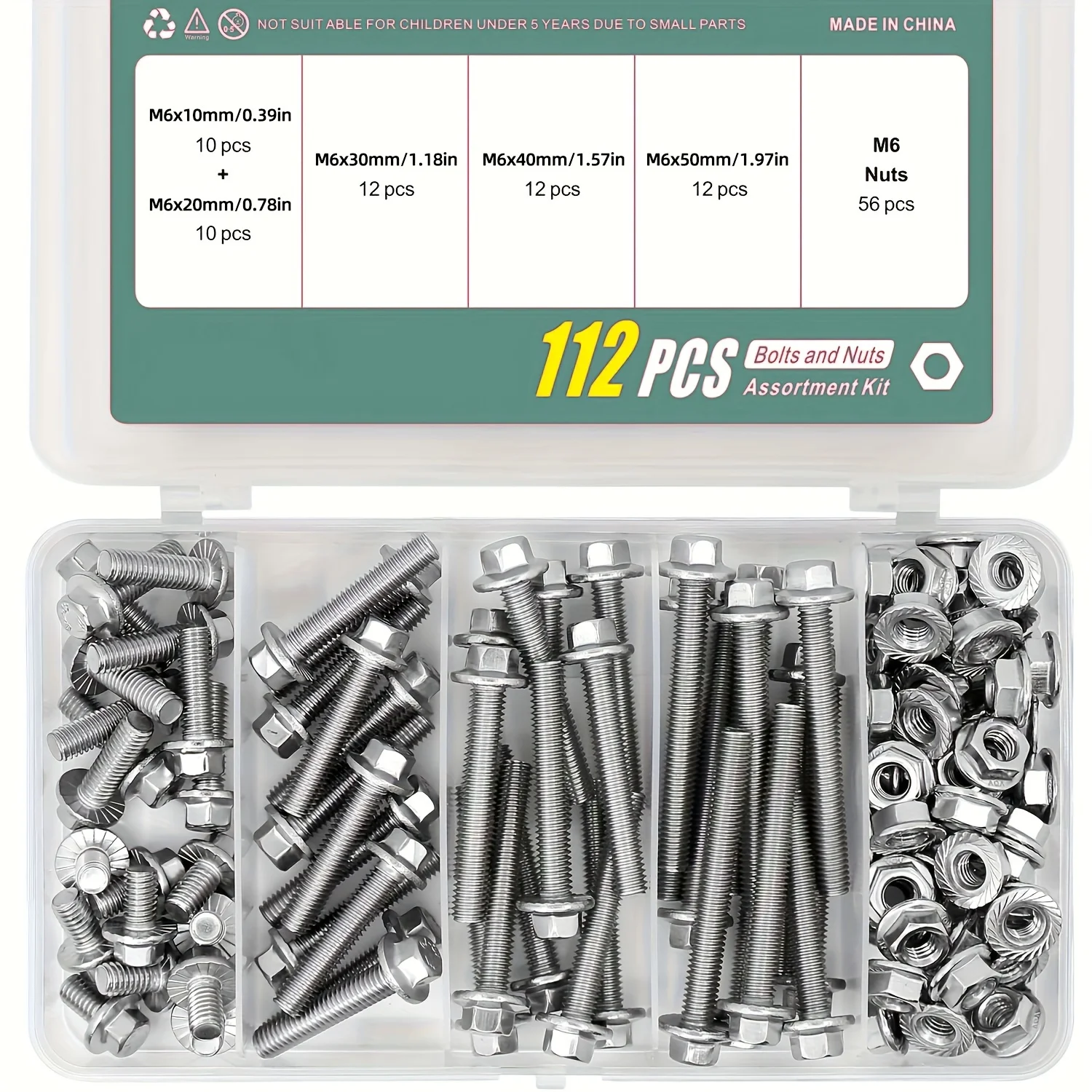 M6 Stainless Steel 304 Flanged Hex Head Bolts and Nuts kit 112PCS 10mm 20mm 30mm 40mm 50mm stainless steel screws screw bolt nut set screw washer nut kit
