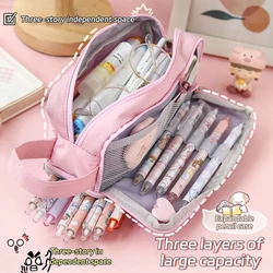 Double-layer pencil bag large-capacity pencil case simple macaron style cosmetic bag storage school supplies student stationery