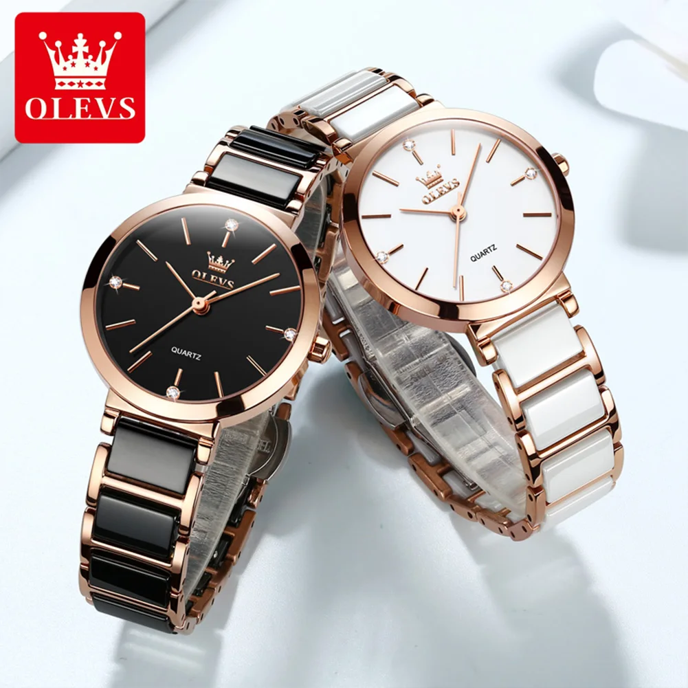 OLEVS Luxury Watch for Women Fashion Stainless Steel Ceramics Strap Waterproof Casual Elegant Women's Quartz Watch Reloj Mujer