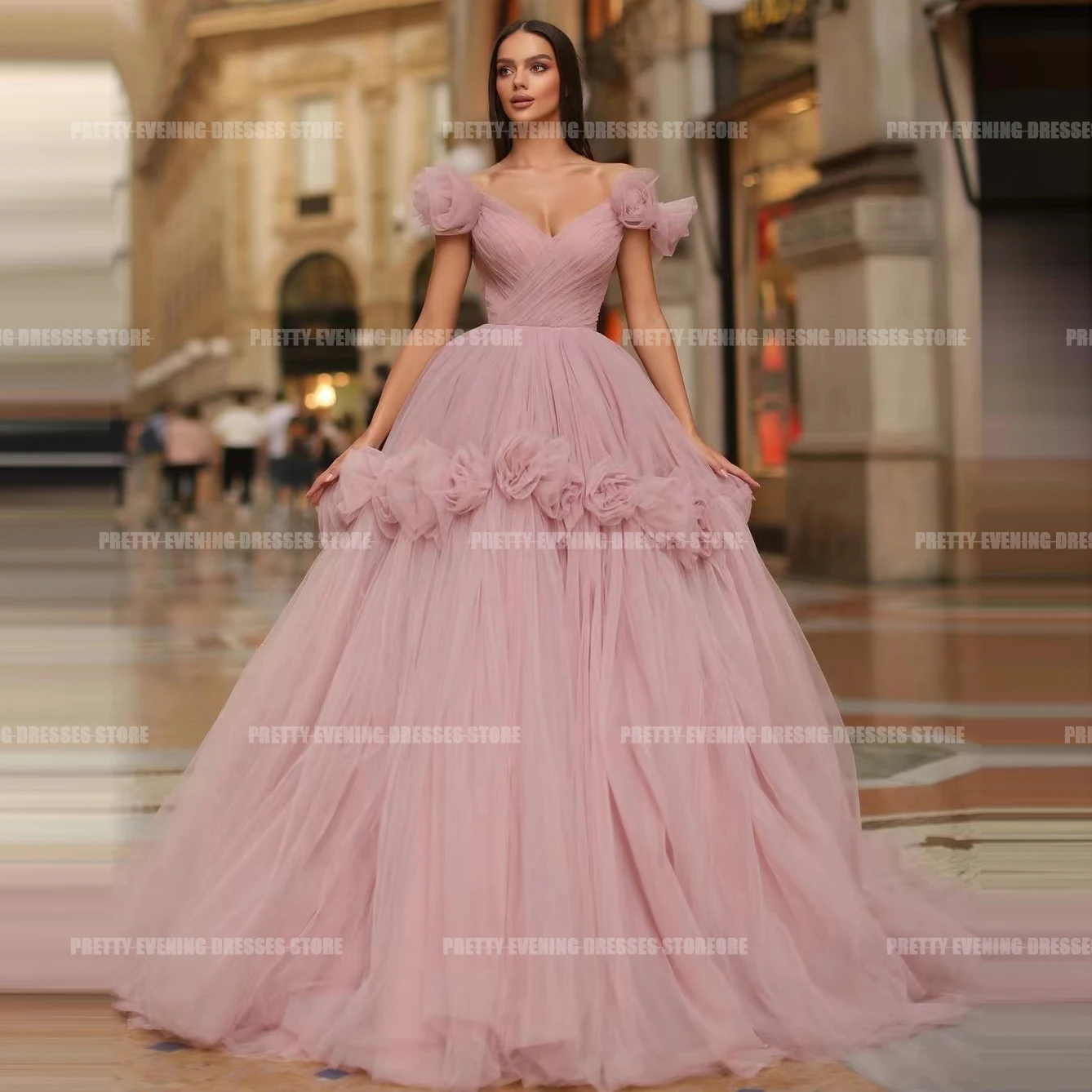 

Luxury Elegant Prom Dresses For Woman Tiered A Line Sexy Off Shoulder Illusion Fluffy Tulle Formal Party Gowns Robes De Soirée