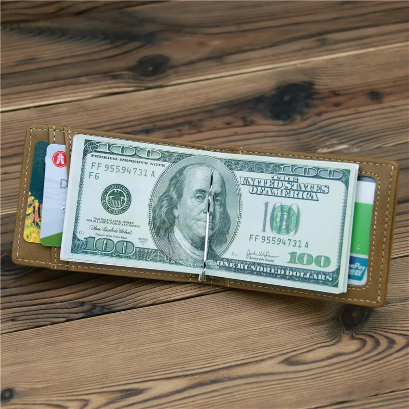 RFID Dollar Money Clip Casual Small Wallet for Men PU Leather Male Slim Wallets Short Mini Wallet with Card Holder Pocket Purses