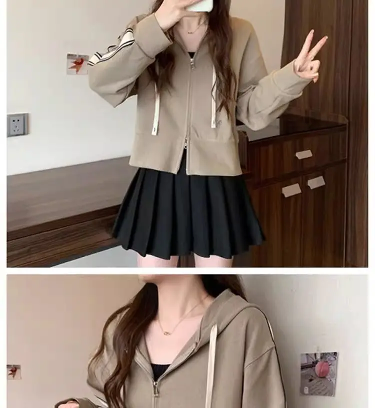 Frühling Herbst Neue Zipper Hoodie Langarm Vielseitiges Top – Detail 18