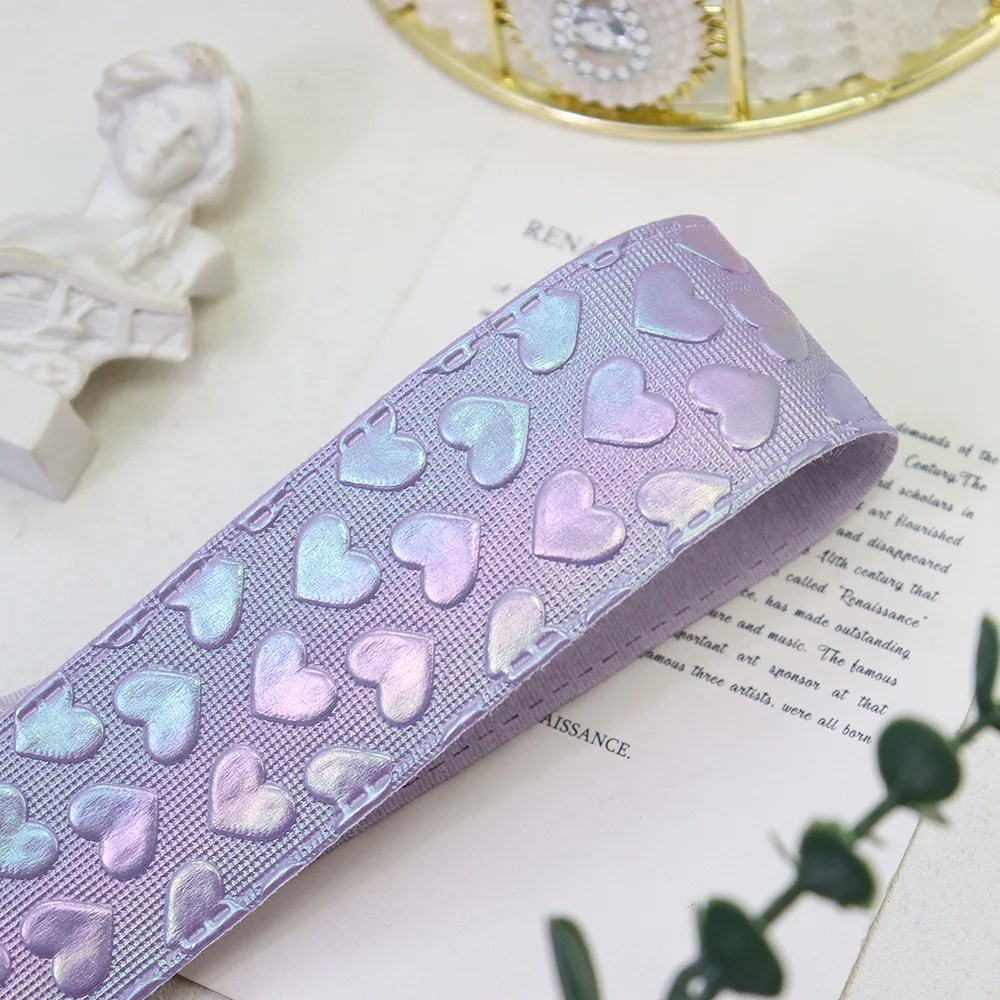 25Yards 38mm Hologram Rainbow Colorful Three-dimensional Hearts PU Ribbon Welcome Printed