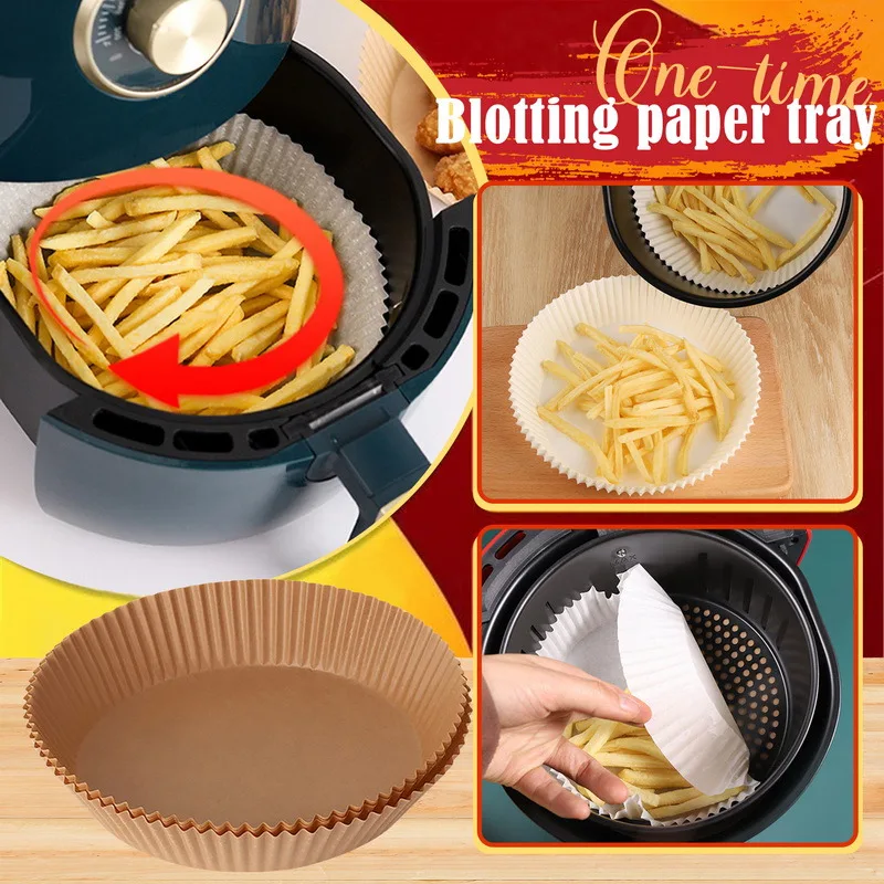 100pcs 16/20cm Air Fryer Disposable Paper Liner Non-Stick Mat Parchment Wood Pulp Steamer Round Oil Tray Tool | Дом и сад