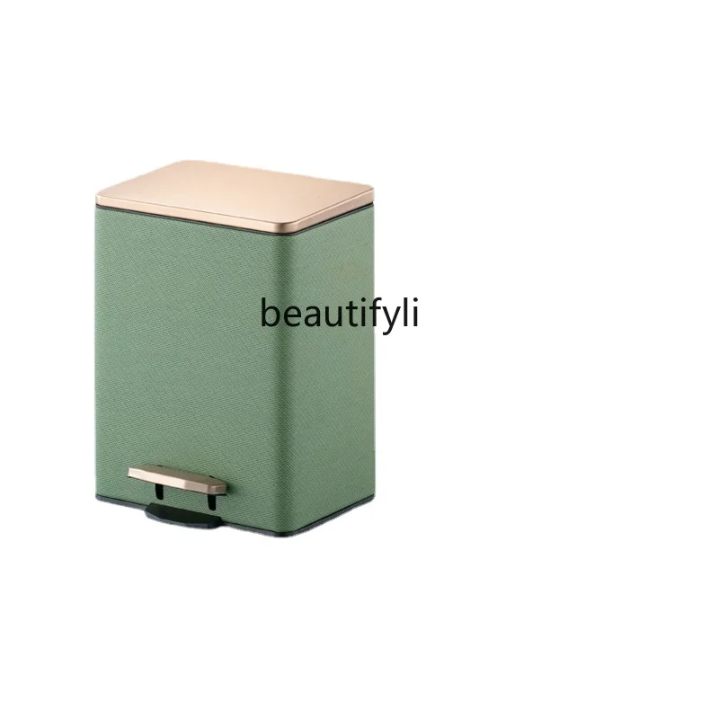

yj Living Room Trash Can Home Pedal Kitchen with Lid Bathroom Large Capacity Creative Simple Stainless Steel