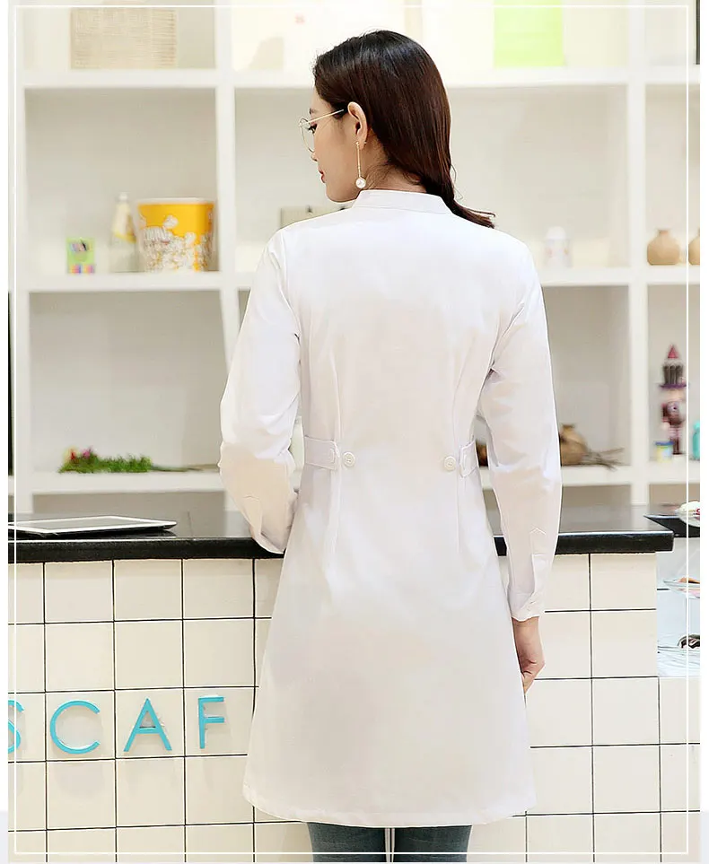 Women's Winter Stand Collar Long Sleeve Uniform Spa Dept. Clinic Doctor's Labtest Coat Slim Fit Overcoat