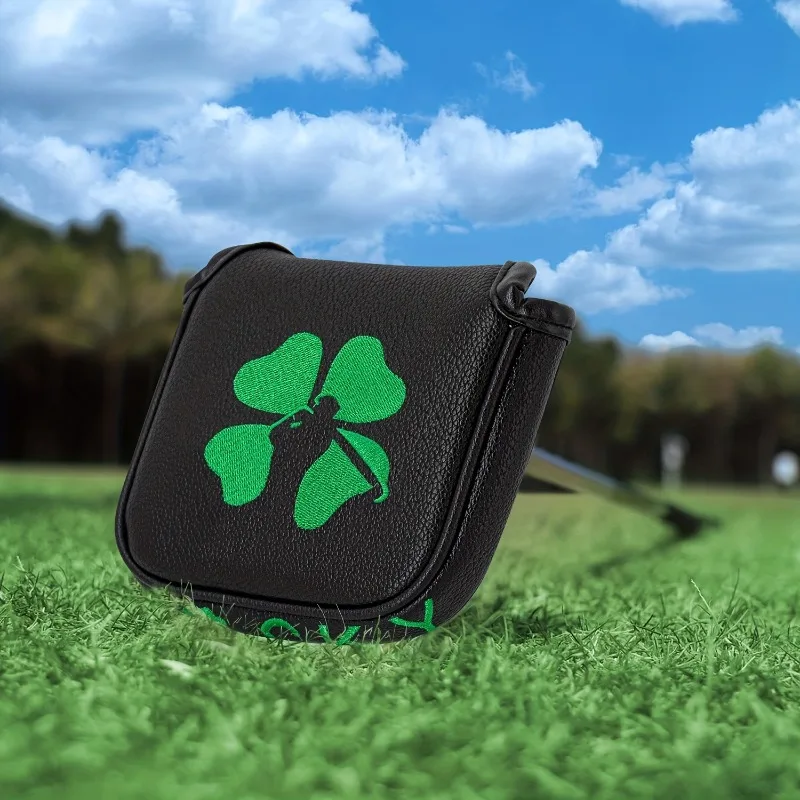 Clover Golf Putter Cover - Durable, Dustproof, Scratch-Resistant in White/Black