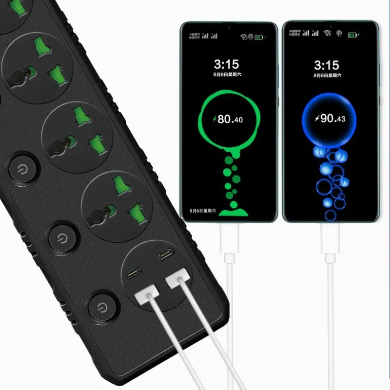 Universal Power Strip with USB-C Ports & Surge Protection, 1.9M Extension Cord