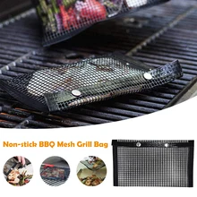 1pc Reusable Non-stick BBQ Grill Mesh Bag Barbecue Baking Isolation Pad Portable Outdoor Picnic Camping BBQ Kitchen Tools