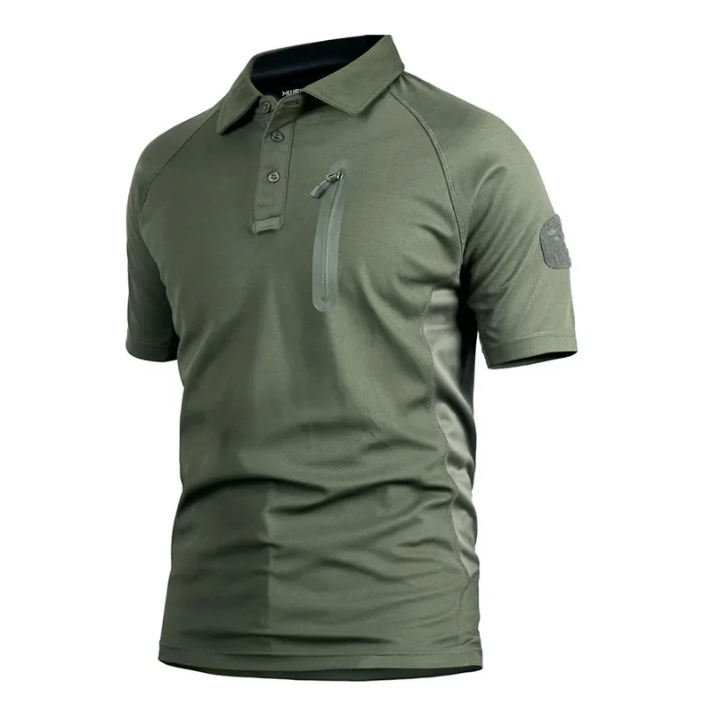 Men's Tactical Polo T-Shirt Short Sleeve Camouflage Breathable Army Work Tee Shirt Quick Dry Outdoor Hiking Top Tees