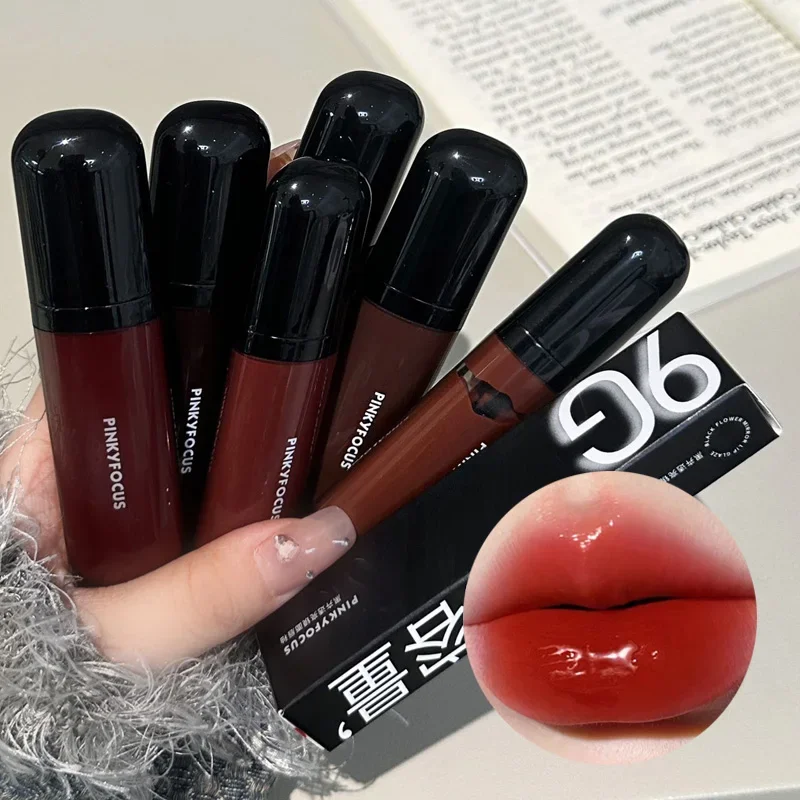 Red Brown Mirror Lip Glaze Water Light Moisturizing Non-stick Cup Highly Pigmented Red Liquid Lipstick Lip Tint Makeup Cosmetics