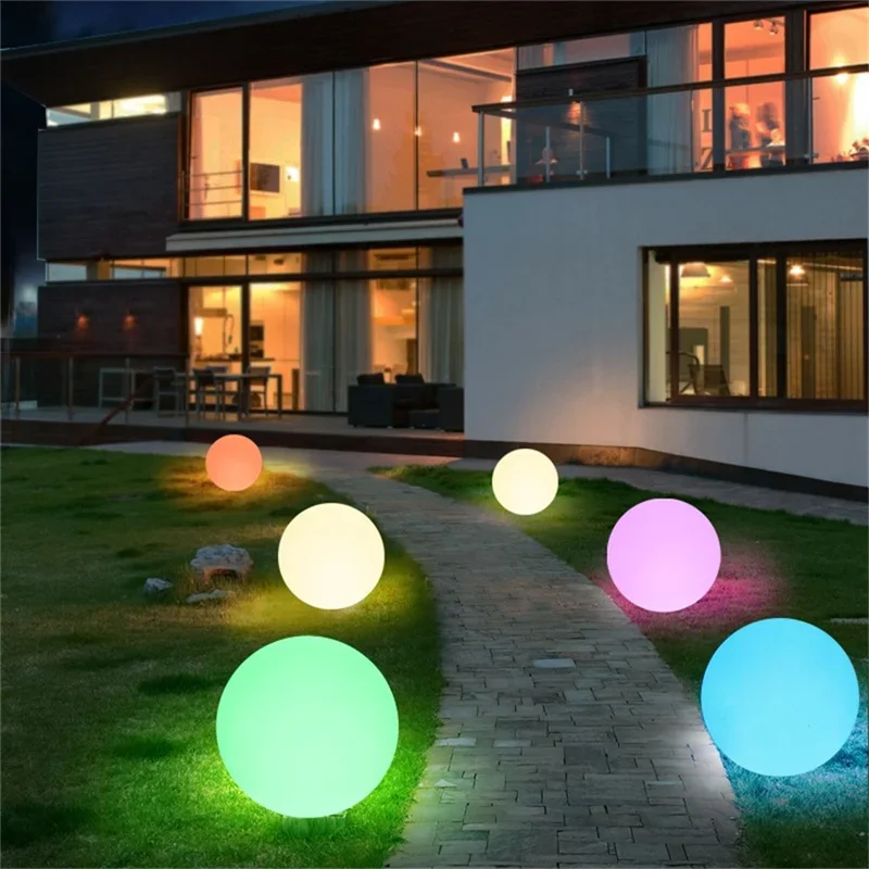 

25/20/15/10cm LED Luminous Round Ball Lamp Battery Powered Remote 16 Color Garden Landscape Lawn Home Bedroom Decor Night Lights