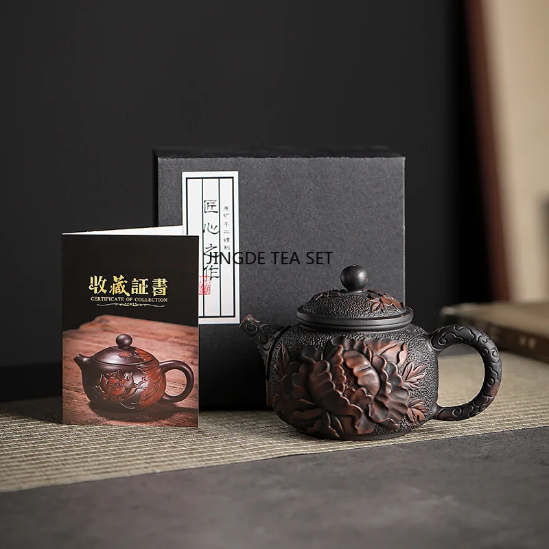 Purple pottery hand carved teapot household ceramic single teapot Kung Fu tea set tea ceremony container