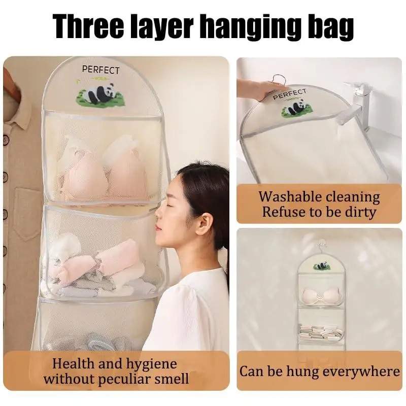 Breathable Mesh Wall Hanging Bag for Underwear Socks,Household Closet Underwear Storage Organization,Laundry Basket for Toy Doll 3