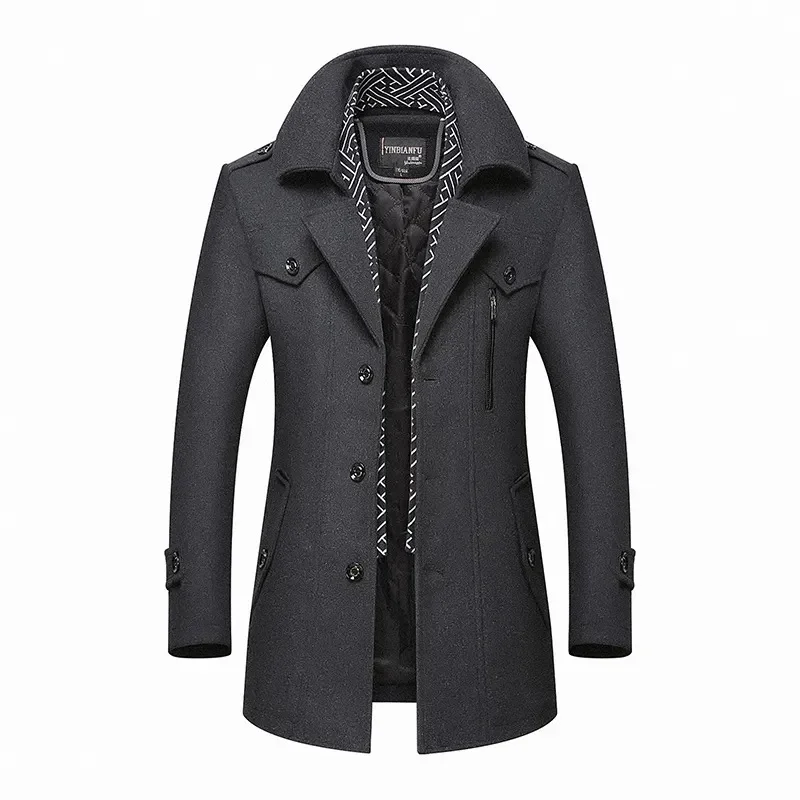 

2023 Men Winter Wool Coat 2024 Men's New Casual Brand Solid Color Blends en Pea Male Trench Overcoat