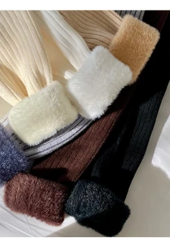 جديد الشتاء الياقة المدورة سترة تريكو المرأة أنيقة رشاقته المخملية اصطف البلوزات الدافئة بلوفر مغزول سليم القمم جيرسي البلوز 5