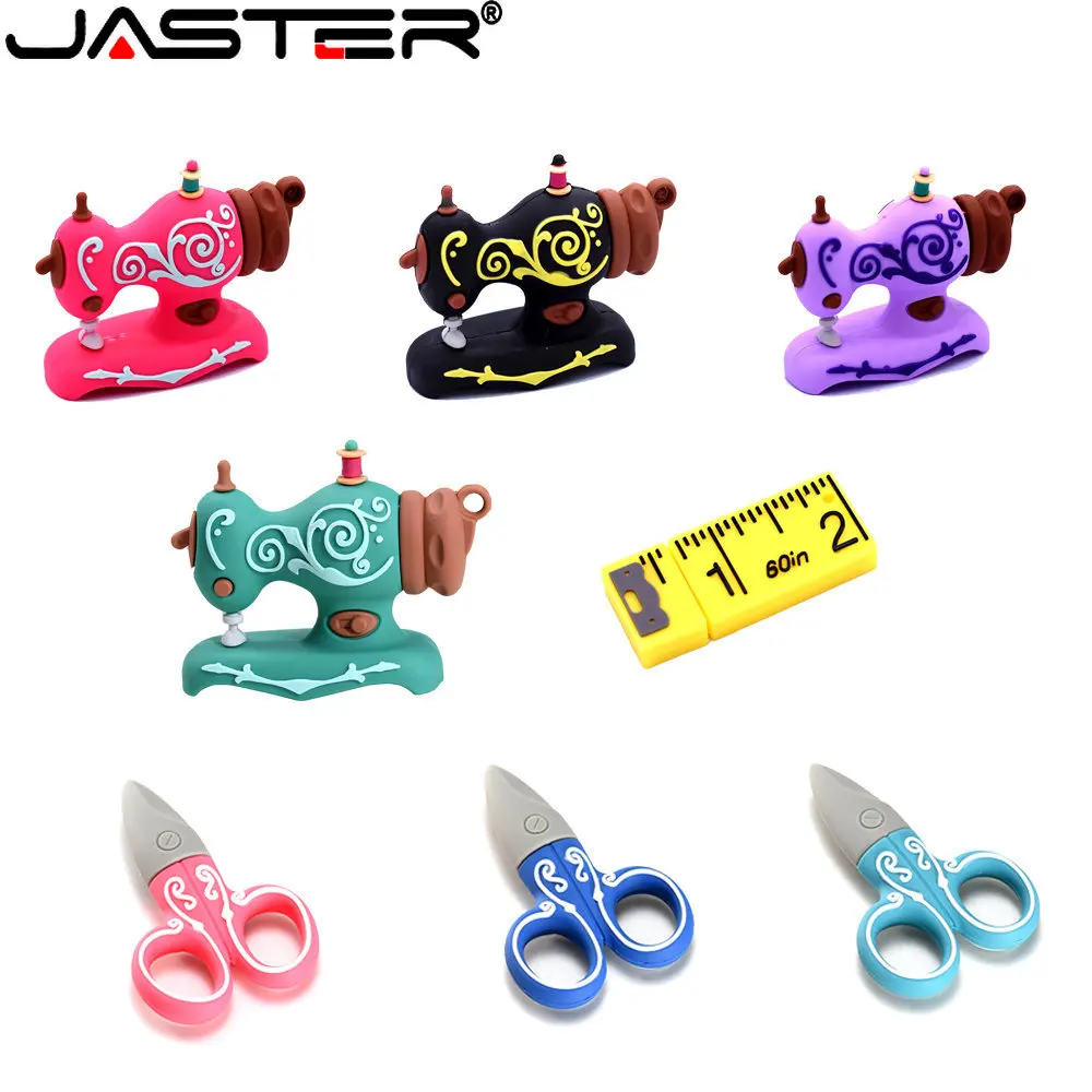 

Cartoon USB 2.0 Flash Drive Red Pen usb 128GB 64GB 32GB Full Set Tailor Sewing Machine Scissors Pen Drive 16GB Waterproof U disk