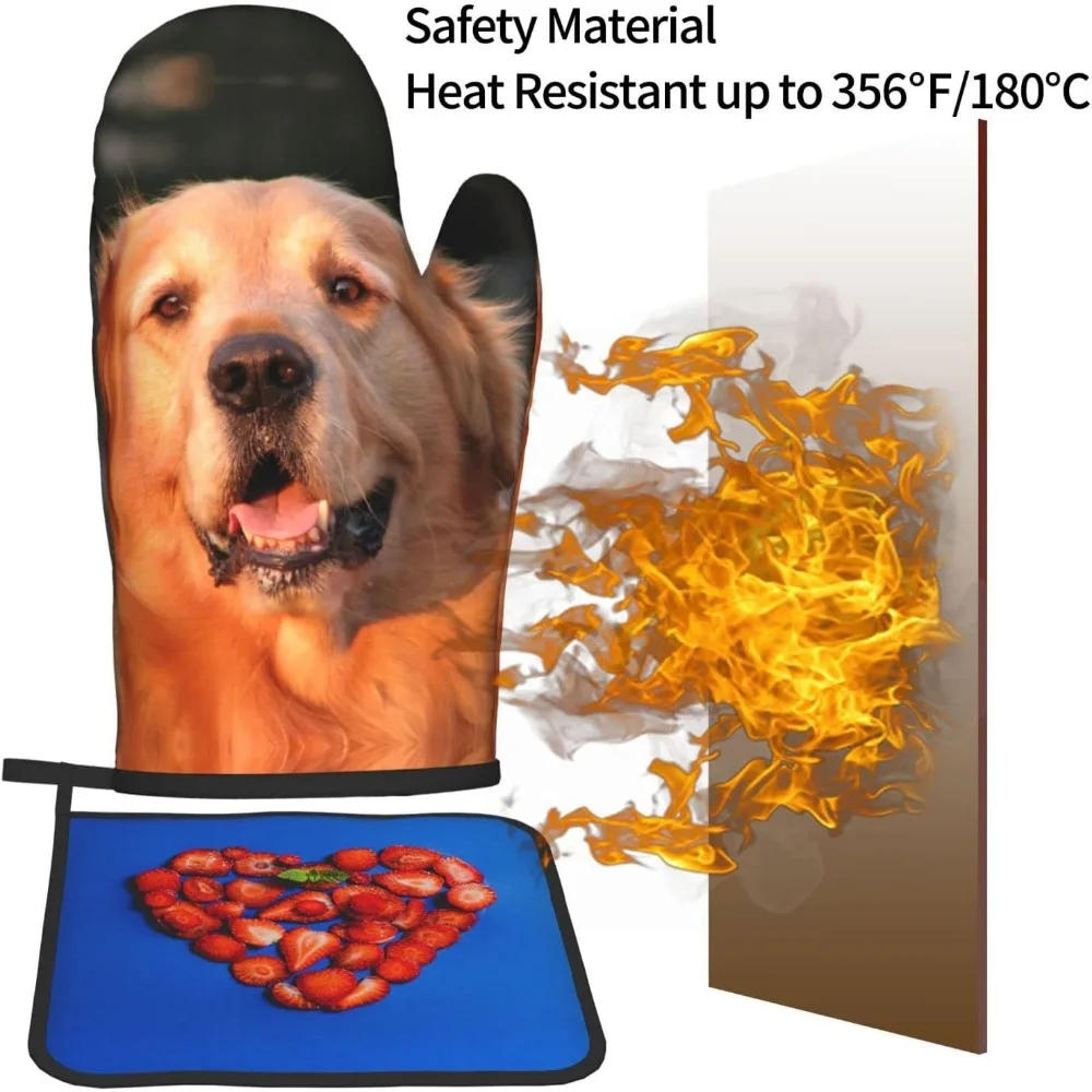 Oven Mitts and Pot Holders Sets 2pcs Personalized Oven Mitts with Image Text Non-Slip Gloves and Mat Set