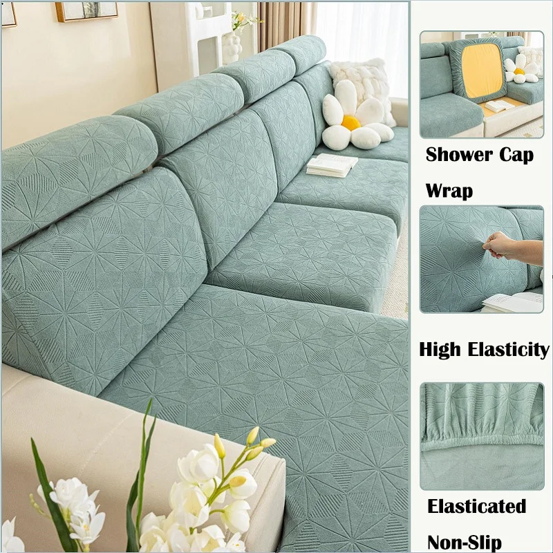 Plush Elastic Fabric Sofa Cover Universal Jacquard Living Room Sofa Cushion Cover Cloth Anti Cat Scratch Non-Slip Full Package 2
