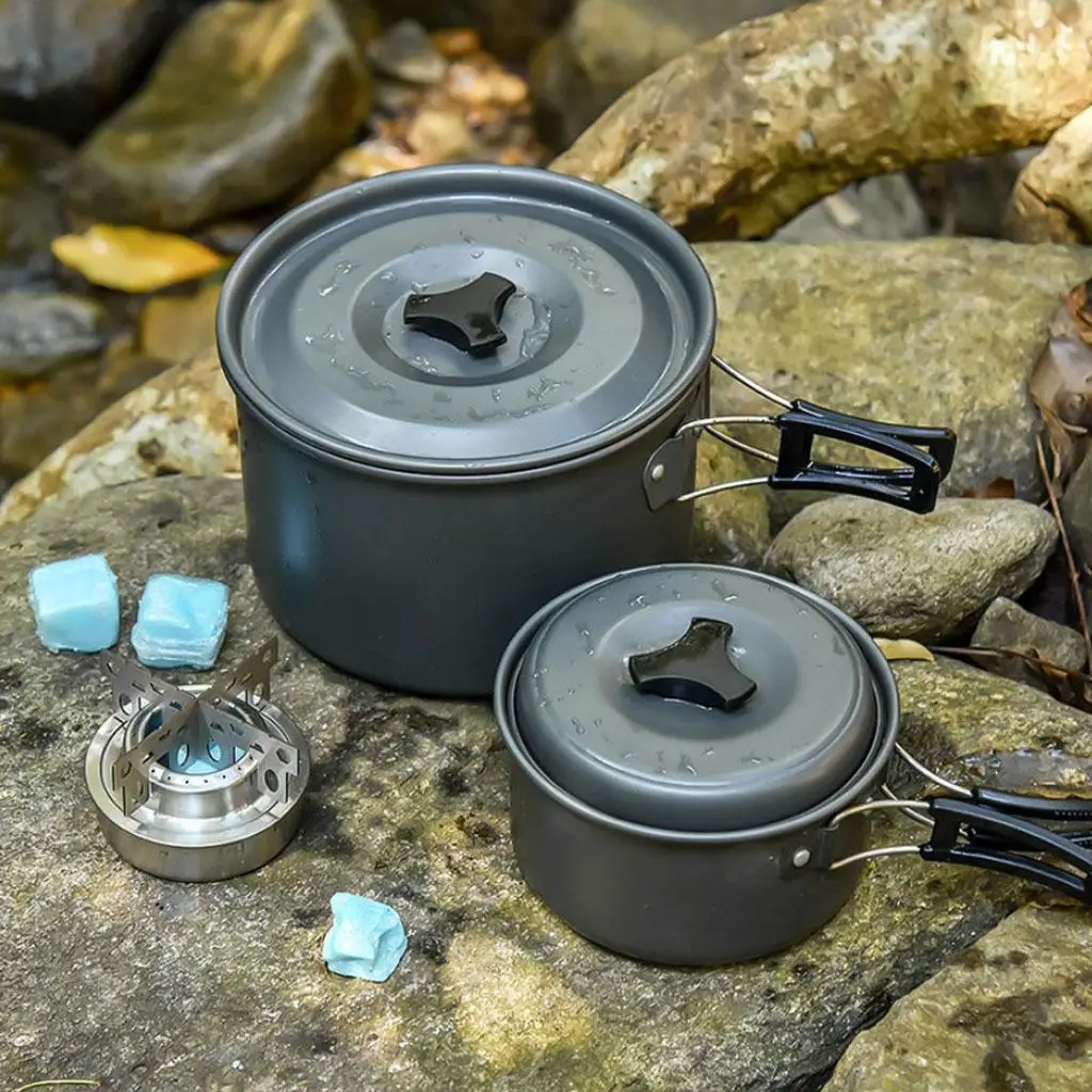 Camping Backpacking Stove with Pot Stand, Lightweight Stainless Steel Spirit Burner Stoves - Silver