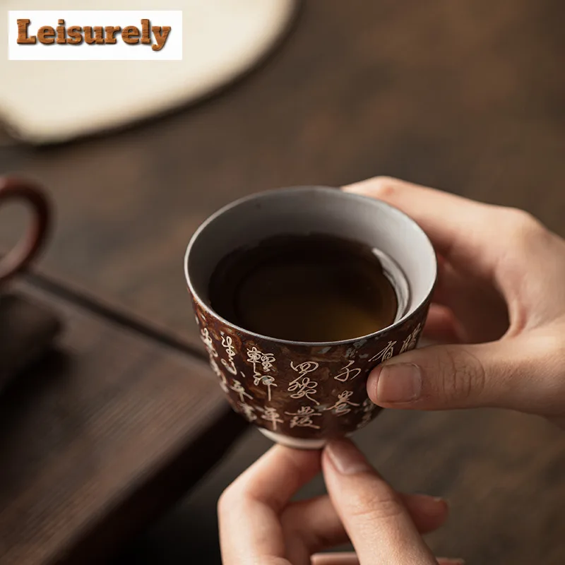 100ml Gilt Silver Agilawood Teacup Antique Tea Bowl Sample Tea Cup Tea-tasting Meditation Cup Jianzhan Master Cups Household