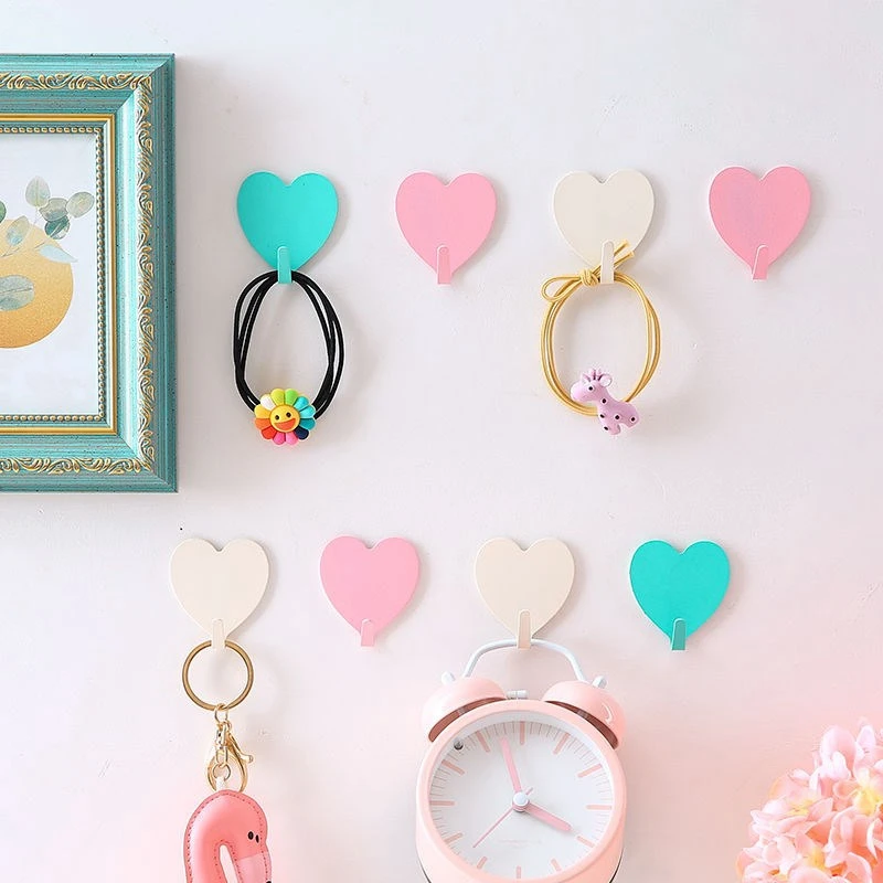 Heart Shaped Wall Hooks Iron Pink Decorative Hook Room Key Hanger Self Adhesive Coat Hat Hanger Wedding Home Decoration 4