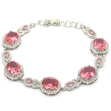  32x14mm Gorgeous 19g New Stone Pink Morganite London Blue Topaz CZ Dating Women Silver Bracelet 6.5-7.5