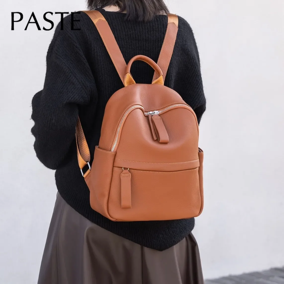 Classic Natural First Layer Cow Leather Women Backpack Grey High-end College Girl School Shoulder Bag Soft Back Cowskin Bagpack 4