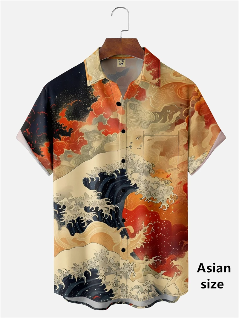 Japanese Style Ukiyoe Wave 3D Print Men Casual Hawaiian Shirts Summer Fashion Shirt For Man Street Button Short Sleeves Clothes 4