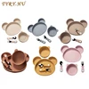 TYRY.HU 4Pcs Baby Silicone Dishes Dining Bowls Cartoon Panda Shaped Tableware Baby Feeding Plates Bowl Fork Spoon BPA For Baby 1