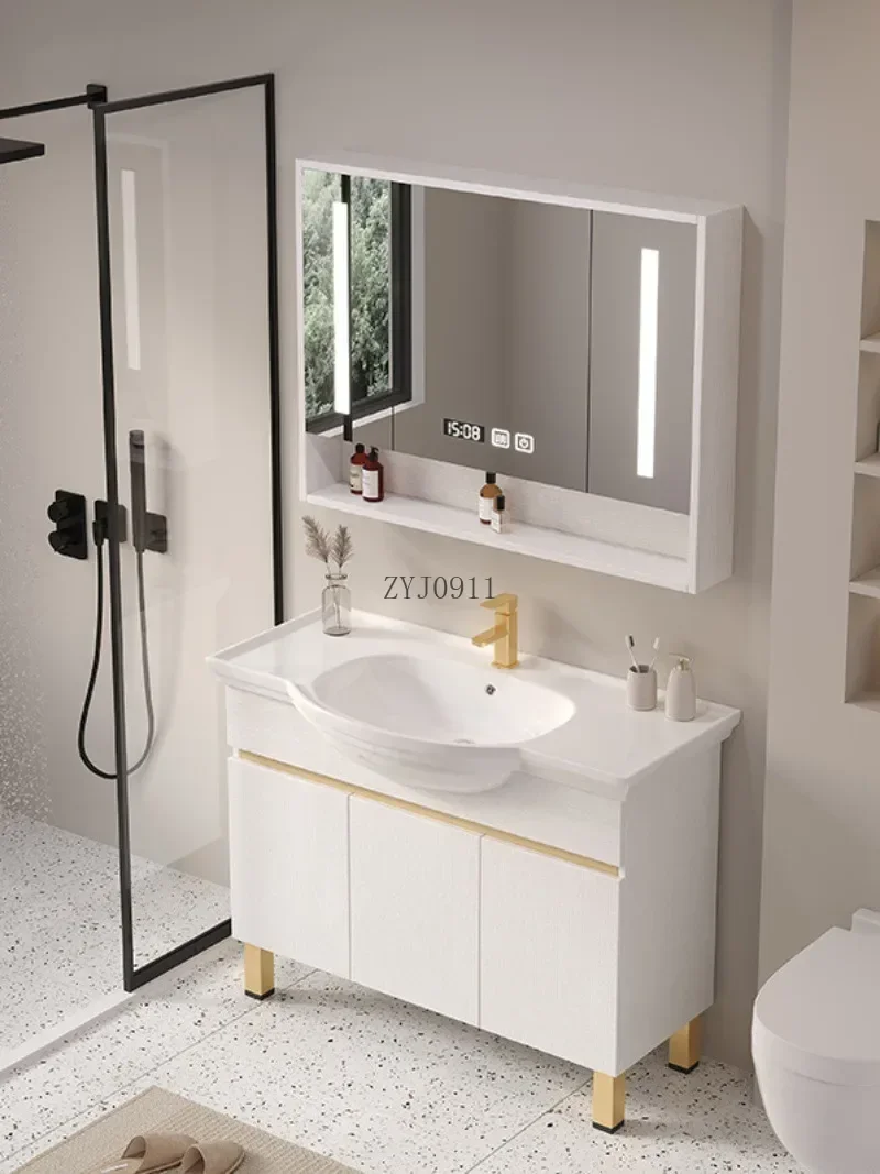 *Storage Wood Bathroom Cabinet With Ceramic Basin For Small Space Bathroom Washbasin Modern Set Vanity With Sink Home