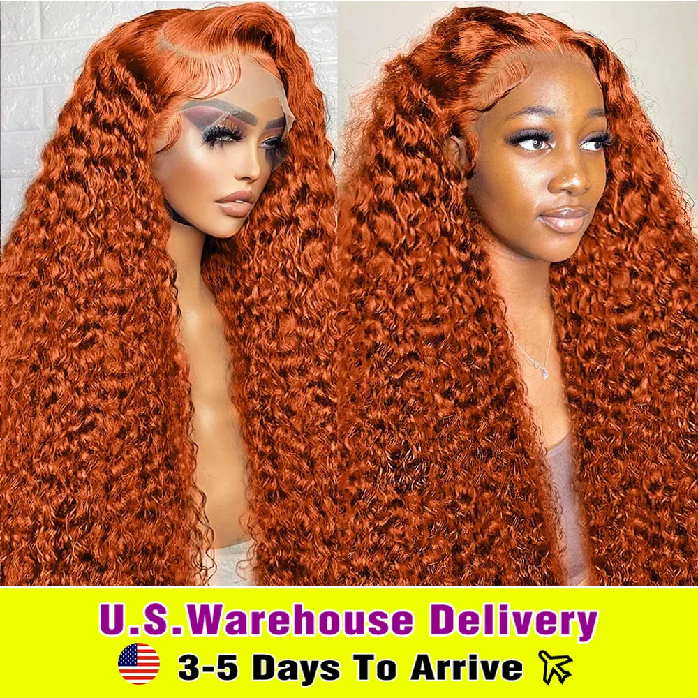 Human Hair Wig 250 Density 350 Ginger Orange 30 40 inch Lace Front 13x4 HD Lace Frontal Curly For Woman