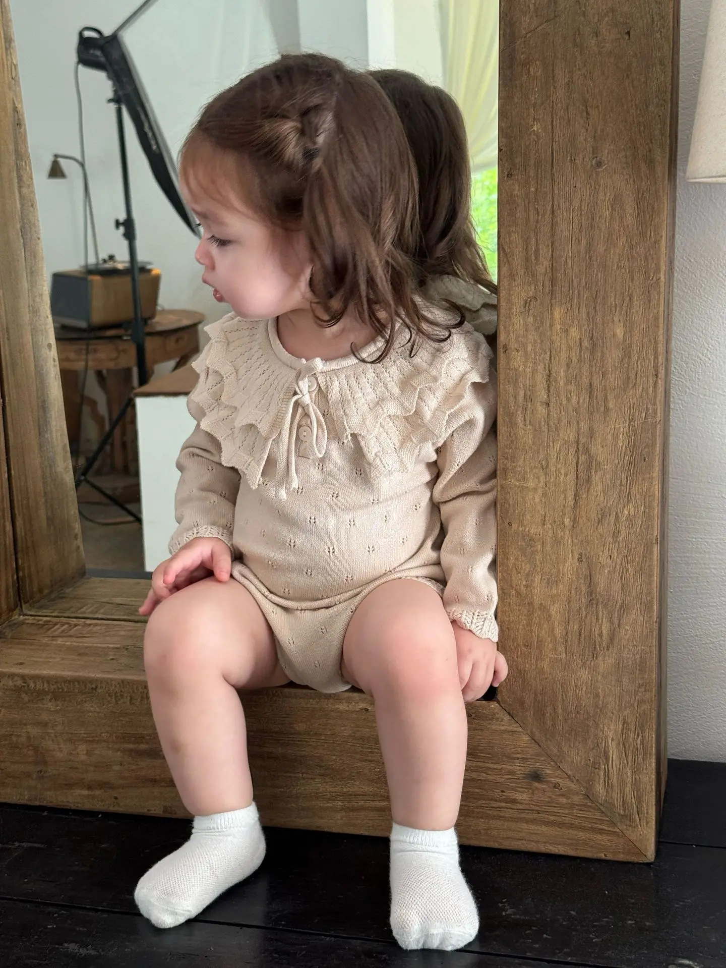 Baby Girls Knit Bodysuit Ruffle Collar One Piece