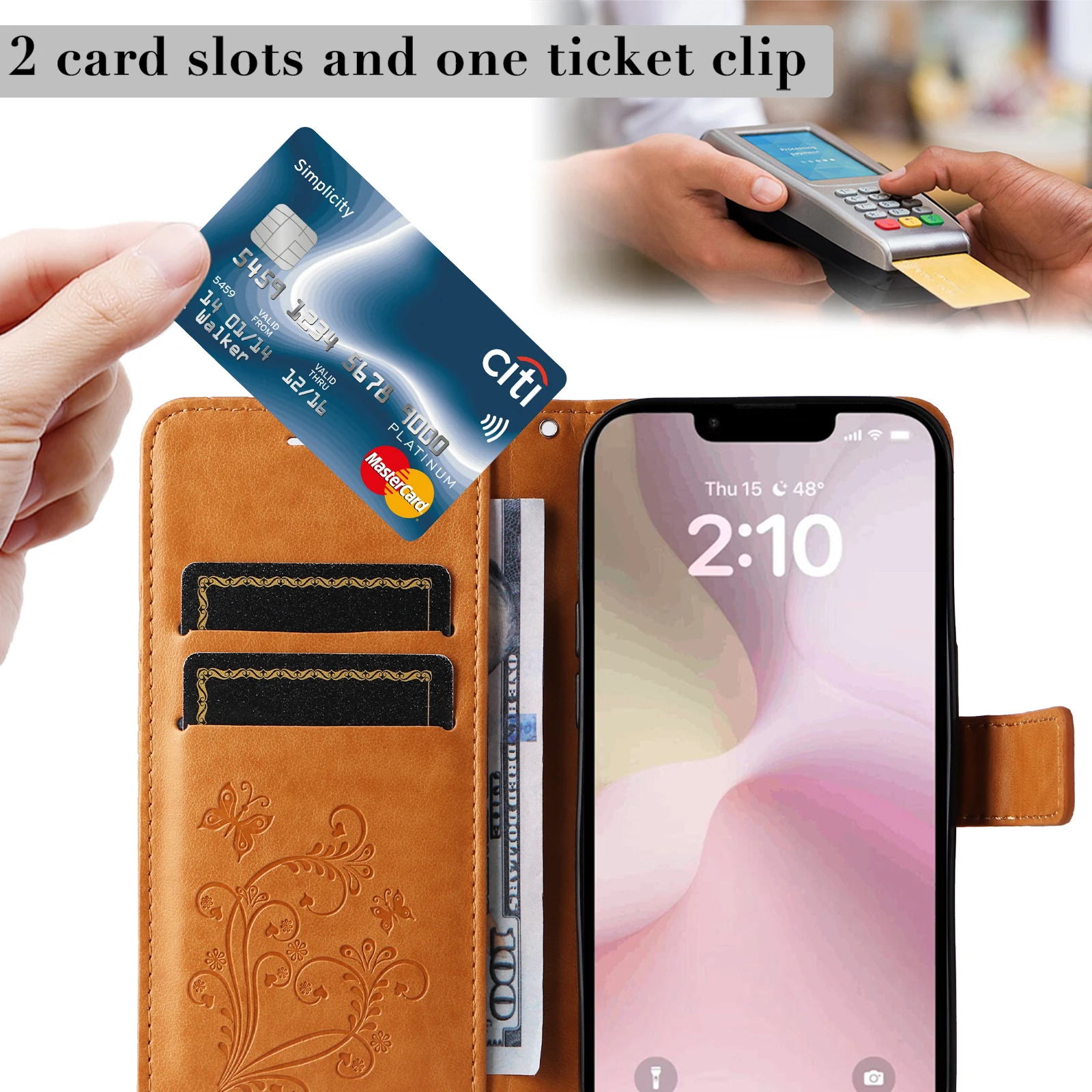 Elegant Leather Flip Wallet Case | Butterfly Embossed Design with Card Holder