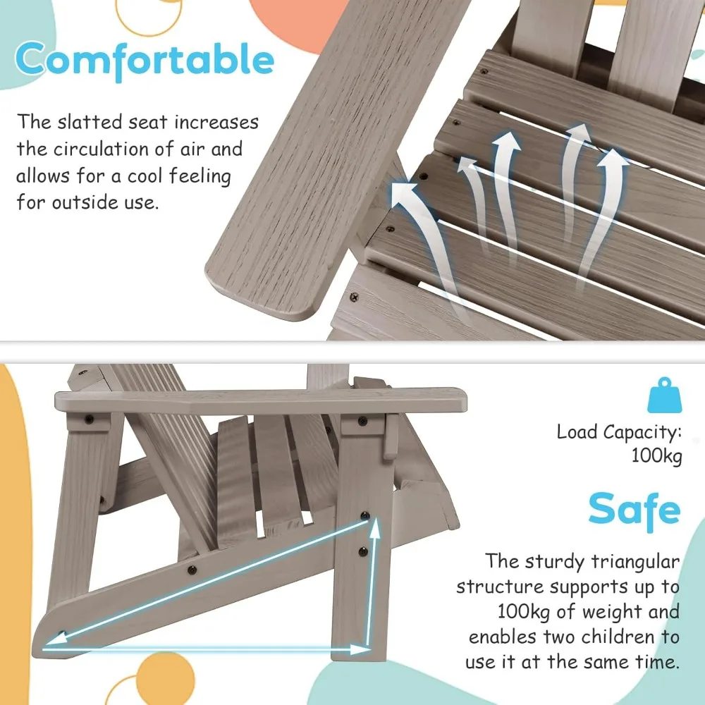 Chair 2-Seat - Children's Outdoor Chair with High Backrest, Arm Rest, 300 Lbs Capacity, Wood Double Loveseat 6