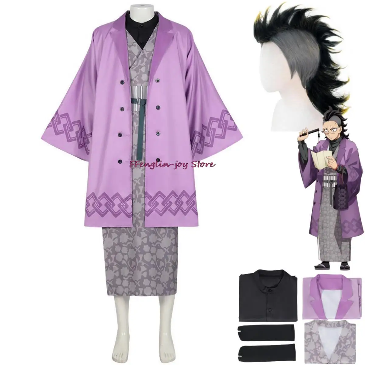 

Костюм для косплея из аниме Shinazugawa Genya, парик Kisatsutai, кимоно для взрослых, мужской карнавальный костюм на Хэллоуин
