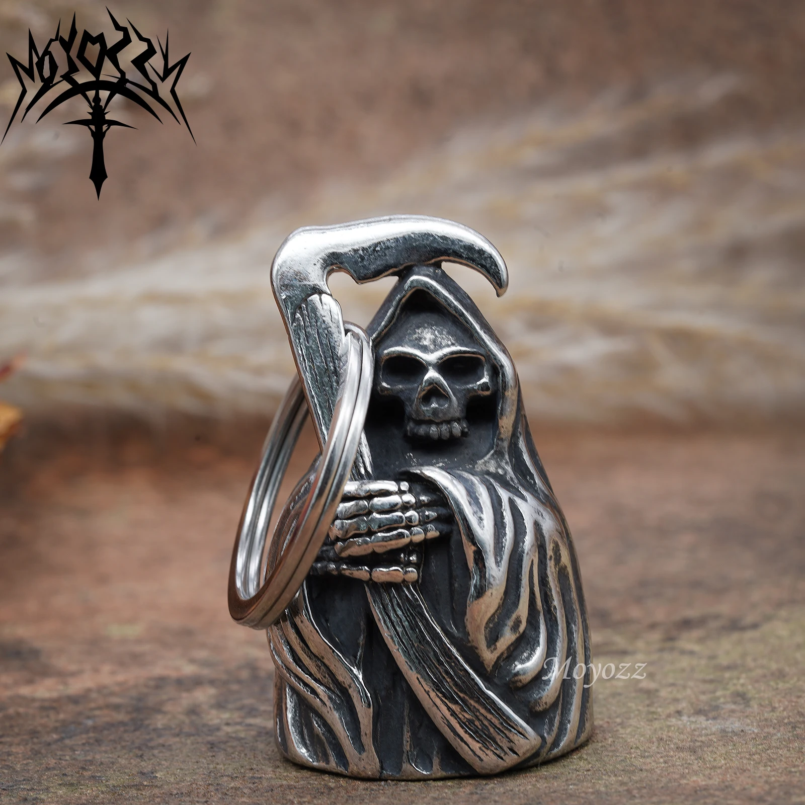 

Skull Skeleton Grim Reaper Motorcycle Biker Bell Accessory or Key Chain 316L Stainless Steel Bell For Mens & FREE Bell Hanger