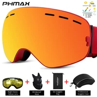 PHMAX Ski/Snowboard Goggles for Men Women, OTG Snow Goggles Anti Fog UV Protection Red Double Layers Lens Wide Vision Winter 1