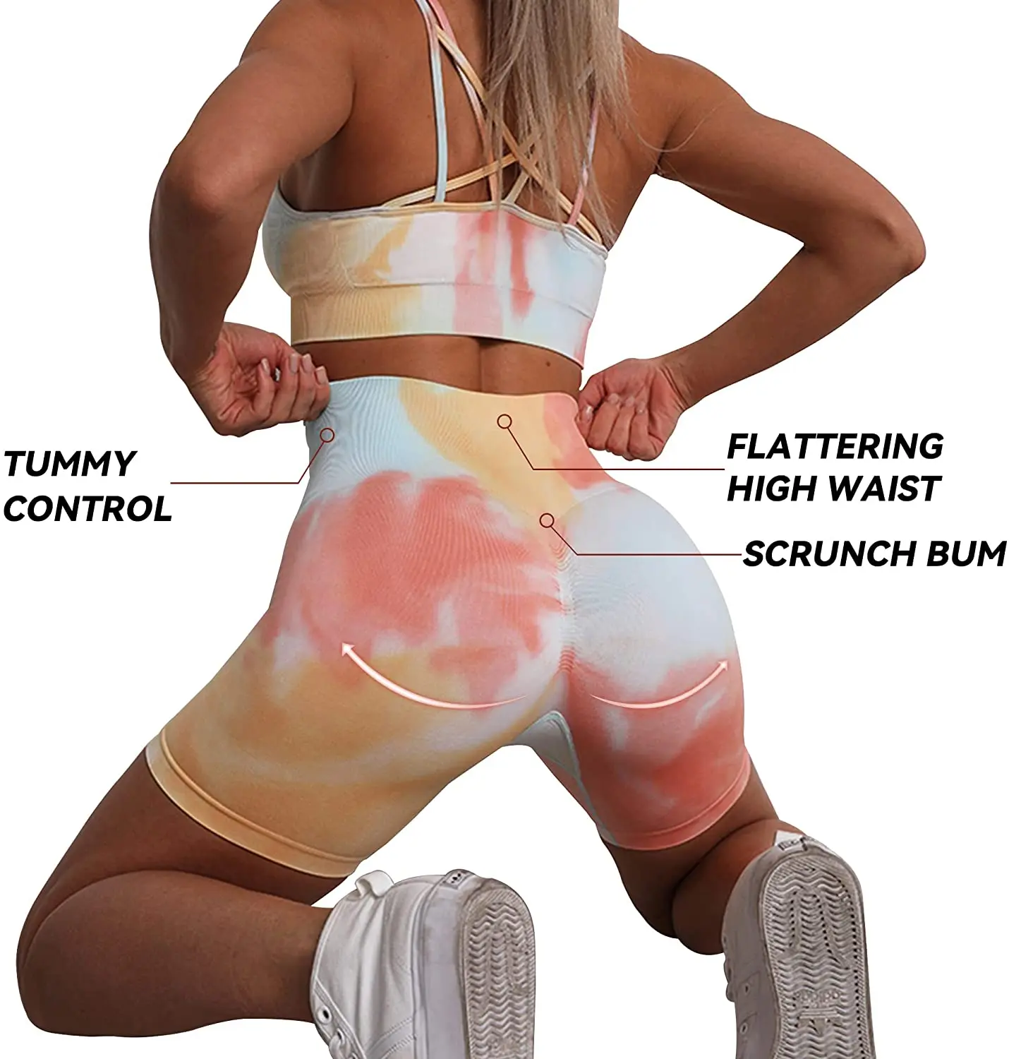 Tie Dye High Waisted Seamless Sport Shorts Fitness Outfit Yoga Leggings Workout Women Scrunch Butt Booty GYM Running Shorts