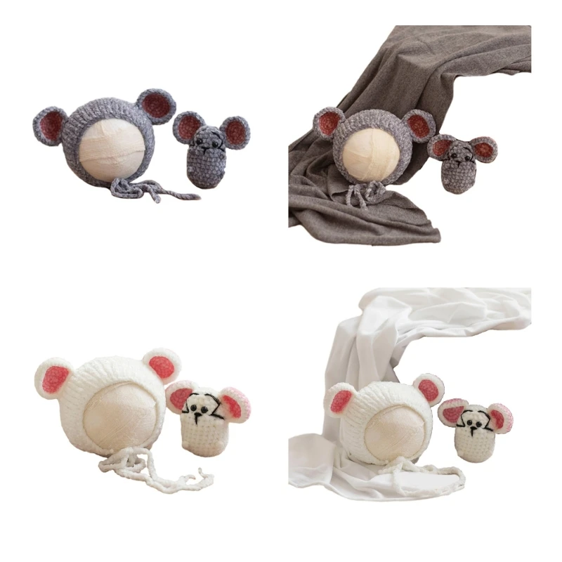 

Baby Photo Props Mouse Costume Hat & Dolls Photo Posing Props Newborn Photography Suit Backdrop Accessories 40JC