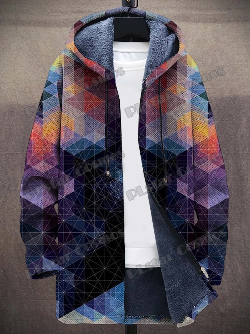 Hippie Art & Retro Paisley Art Muster 3D-gedruckter Herrenmode-Plüsch-dicker Kapuzenmantel Winter Lässige warme Reißverschlussjacke CM11 – Detail 13